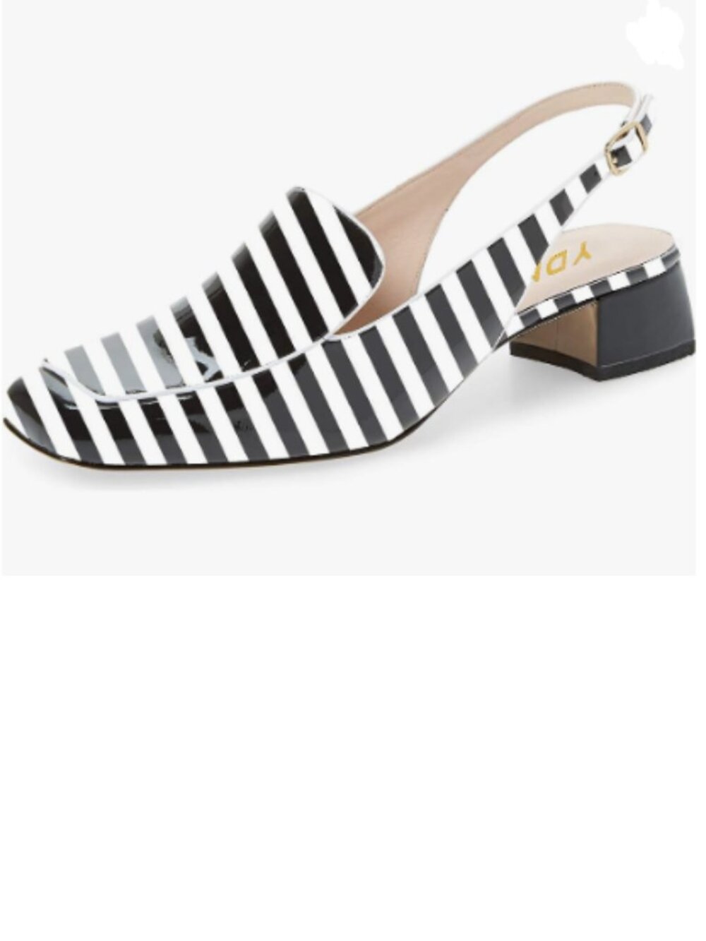 YDN Black Stripe Square Toe Block Low Heels Slingback Formal Loafer Dressy Shoes